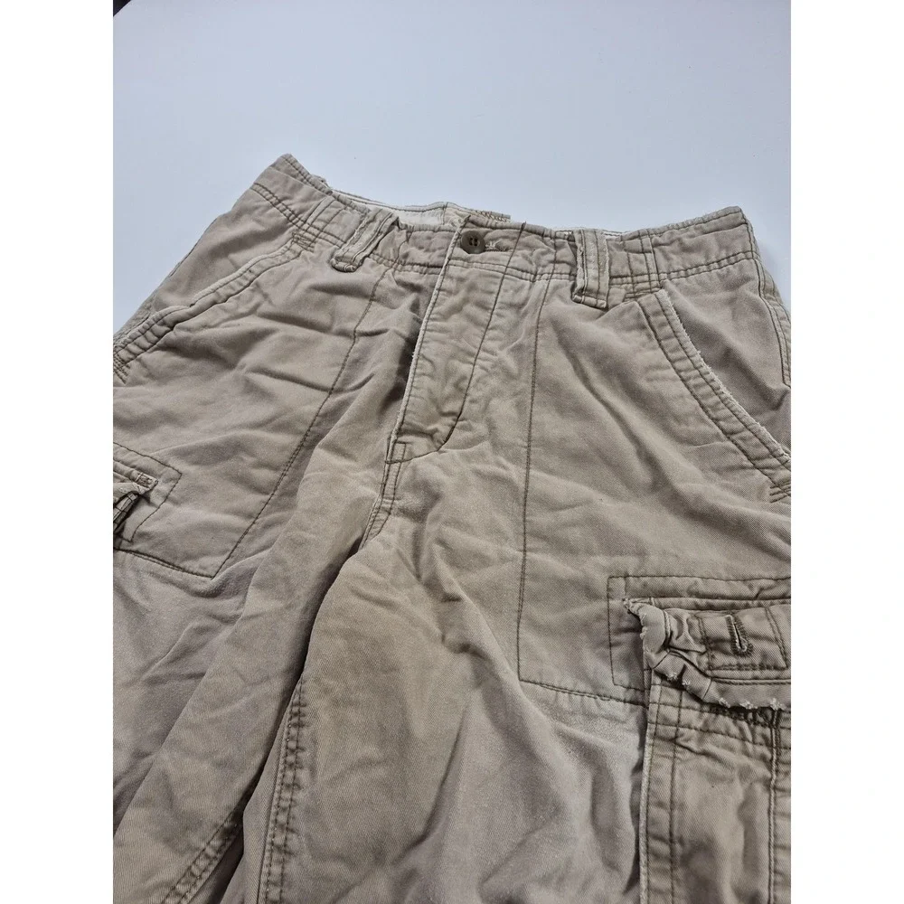 Y2K Hollister Cargo Shorts Mens 31 Beige Cotton Button Fly Pockets Casual